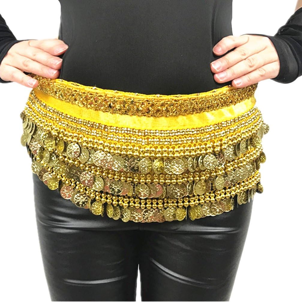 2019 Women's Luxurious Tribal Indian Folk Dance Velvet 58.5" Belly Dance Hip Scarf With Multi-Row Coins Dance Accessory
