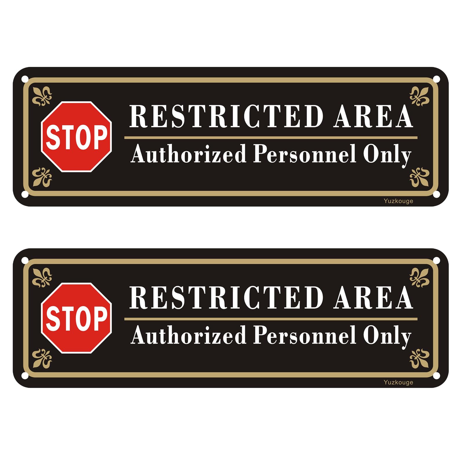 Yuzkouge Restricted Area Authorized Personnel Only Sign - 2 Pack, 10” x 3” Rust Free Aluminum Sign, Weatherproof, Fade Resistant, Easy Mounting.
