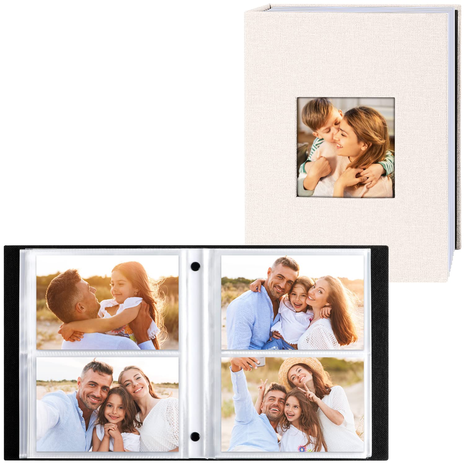 Benjia Photo Album 6x4 Slip in, Linen 200 Pockets Photo Albums Holds Landscape Only 10x15cm Picture Beige 2 Packs — image 1