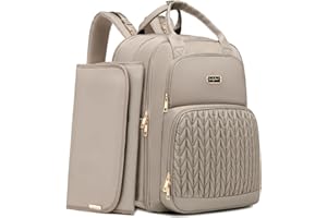Qualyphant Diaper Bag Backpack - Extra Large Diaper Bag for Two Kids Twins (Expandable 30-38L) - Travel Baby Backpack with Changing Pad for Mom Dad (Quilted, Water Resistant, Brown Taupe)