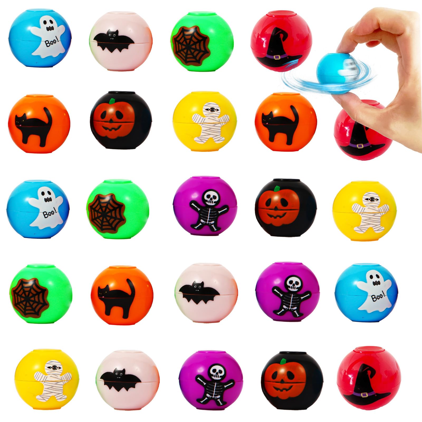 Photo 1 of 24 Pcs Halloween Mini Fidget Spinners Ball Toys for Kids Adults Halloween Trick or Treat Goodie Bag Fillers Treasure Box Toys for Boys Girls Halloween Party Favors Classroom Prizes