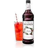Monin Cherry Syrup for Drinks - Gluten Free, Kosher - 1 liter / 33.8 fl oz | Cherry Syrup Flavoring for Coffee, Lemonade, Iced Tea, Mochas, Sodas, Cocktails, &amp; More, Naturally Flavored, Non-GMO