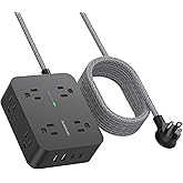 Power Bar Surge Protector 10 Ft Cord, Extension Cord Flat Plug with 8 Outlets 4 USB Ports(2 USB C), Wall Mount, Desk Charging