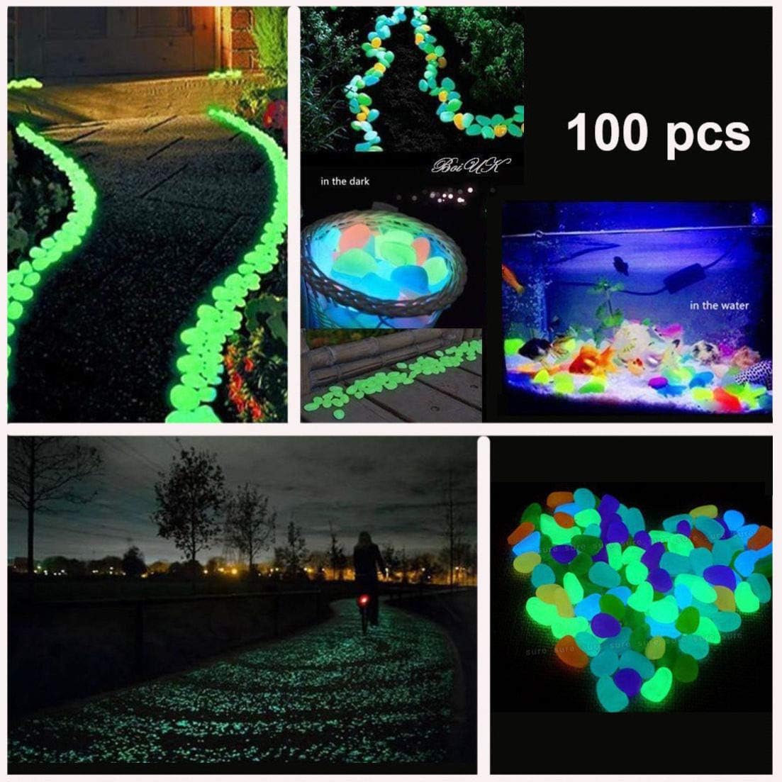 POPETPOP Fish Tank Luminous Pebbles Mixed Color Stones Glow in the Dark Landscaping Decorations for Vase Fillers,Plants Bonsai 100pcs - Image 5