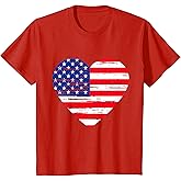 Girls July 4th American Flag Heart Distressed Toddler Baby T-Shirt