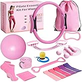 17 Pcs Pilates Equipment,Pilates Set,Women at Home Pilates kit,Pink Pilates Ring and Ball Set Pilates Socks, Jump Rope,5 Resistance Bands Compact Toning and Fitness Essentials Starter Set Accessories