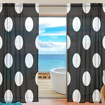 Amazon Com Seulife Window Sheer Curtain Polka Dot Black And White