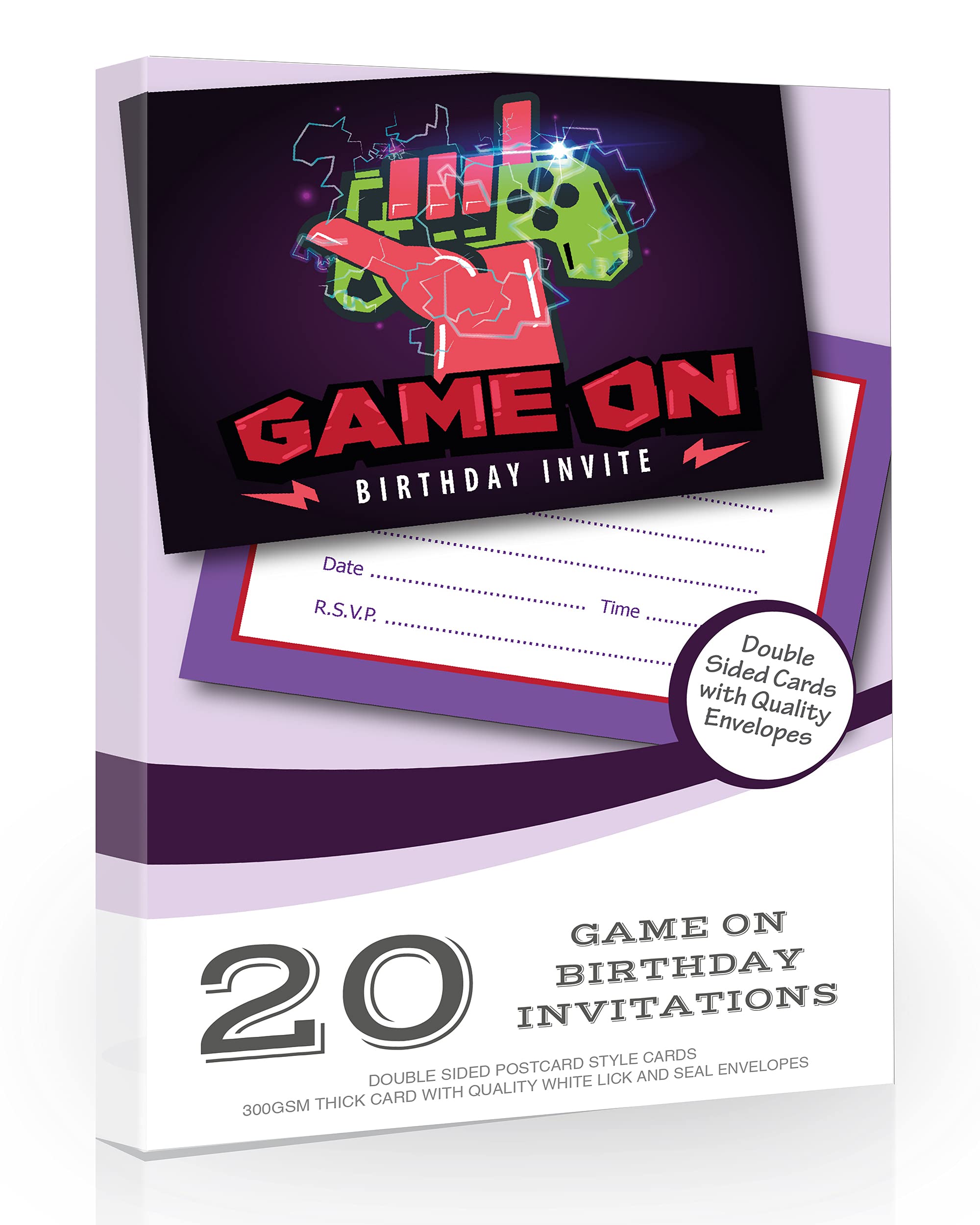 Olivia Samuel 20 x Game On Birthday Invitations from Gamer Party Invitations Ready to Write with Envelopes
