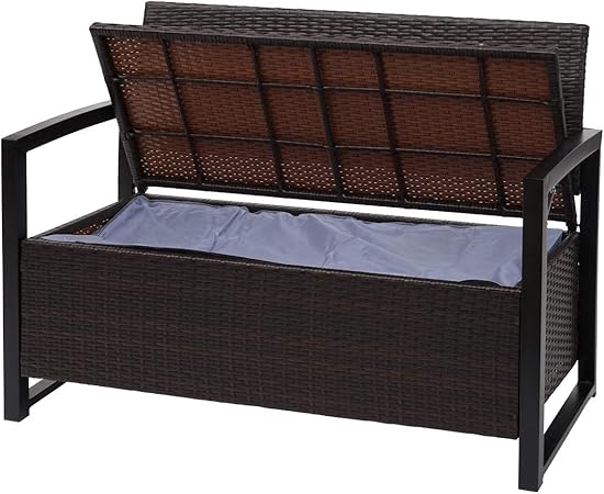 Amazon De Mendler Poly Rattan Sitzbank Hwc F39 Gartenbank Truhenbank Staufach Aufbewahrung Sitzkissen Braun Kissen Grun