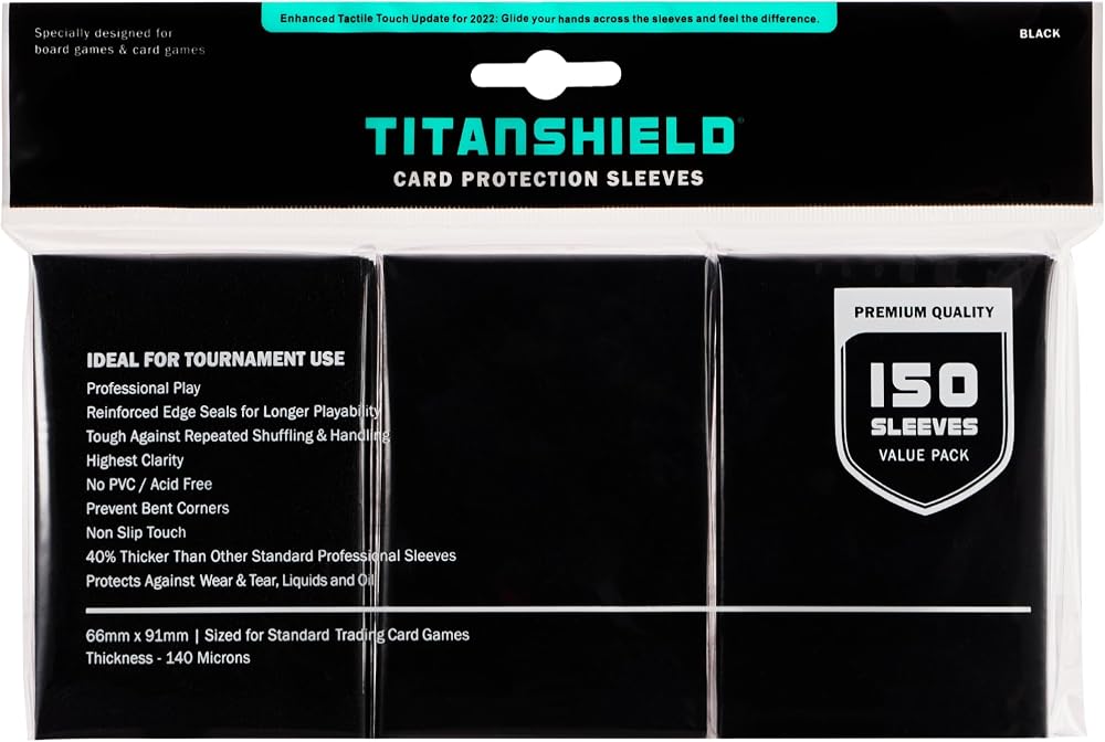 TitanShield Card Sleeves Black 150 Fits Pokemon MTG Premium 140µm