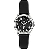 BUREI Women's Black Leather Watches Easy to Read Minimalist Watch for Women and Nurses, Gift for Her(White Face with Luminous)