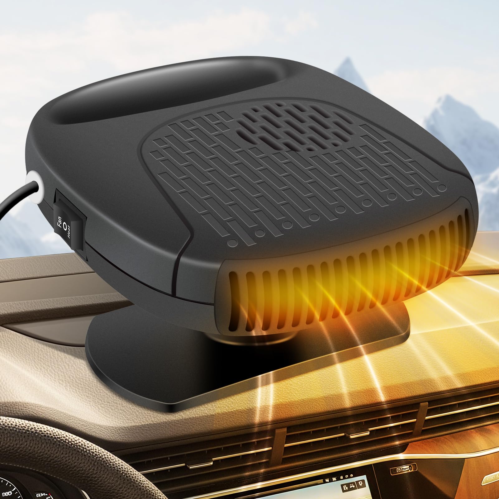 Photo 1 of 12V Portable Car Heater, All Seasons Defroster Defogger Fan 2 Modes in 1 with 360° Rotation, Plug Cigarette Lighter Design, Built - in Safety Fuse, For Cars Trucks Vehicles, Black