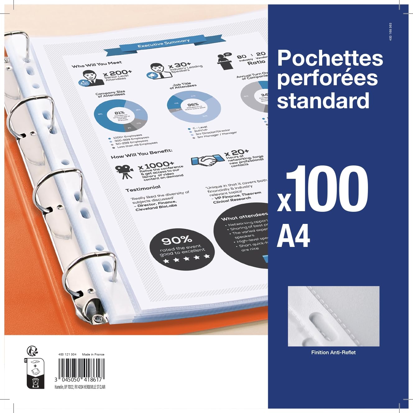 100 A4 Perforated Anti-Reflective Plastic Sleeves for Regular Use