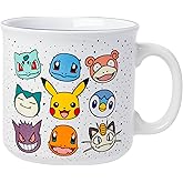 Silver Buffalo Pokemon Bulbasaur, Squirtle, Slowpoke, Snorlax, Pikachu, Piplup, Haunter, Charmander, and Meowth Camper Mug, 20 Ounces