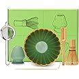 DiDiBirDi Matcha Tea Set 6 Pcs, Japanese Traditional Bowl, Bamboo Whisk (Chasen), Scoop (Chashaku), Stainless Steel Sifter, Holder (green)