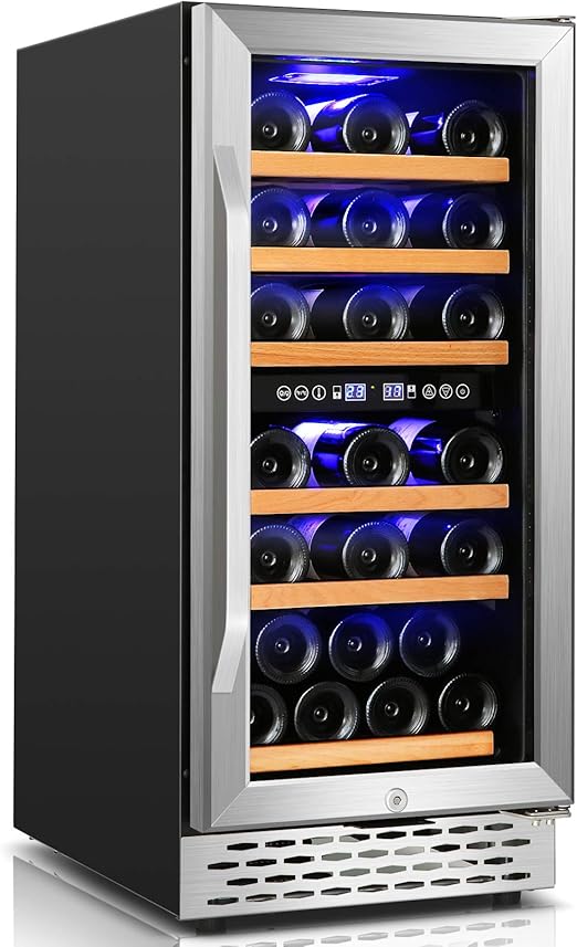 Amazon Com Nictemaw 15 Inch Dual Zone Wine Cooler 32 Bottle Built In Or Freestanding Wine Refrigerator With Stainless Steel Double Layer Tempered Glass Door Electronic One Touch Control With Temperature Memory Led Display Wine Fridge Kitchen