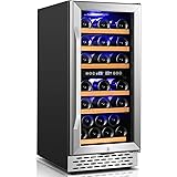 Nictemaw 15 Inch Dual Zone Wine Cooler, 32 Bottle Built-in or Freestanding Wine Refrigerator with Stainless Steel&Double-Laye