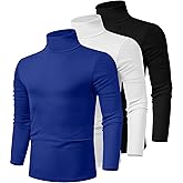Ficerd 3 Pack Men's Turtleneck Shirts, Long Sleeve Cotton Pullover Sweaters Mock Neck Knitted T-Shirt Basic Slim Fit Tops