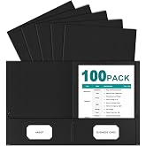 HABGP 2 Pocket Folders, 100 Pack, Black Paper File Folders with Pockets | Two Pocket Folders, Fit Letter Size Paper, for School, Office, Home, Business