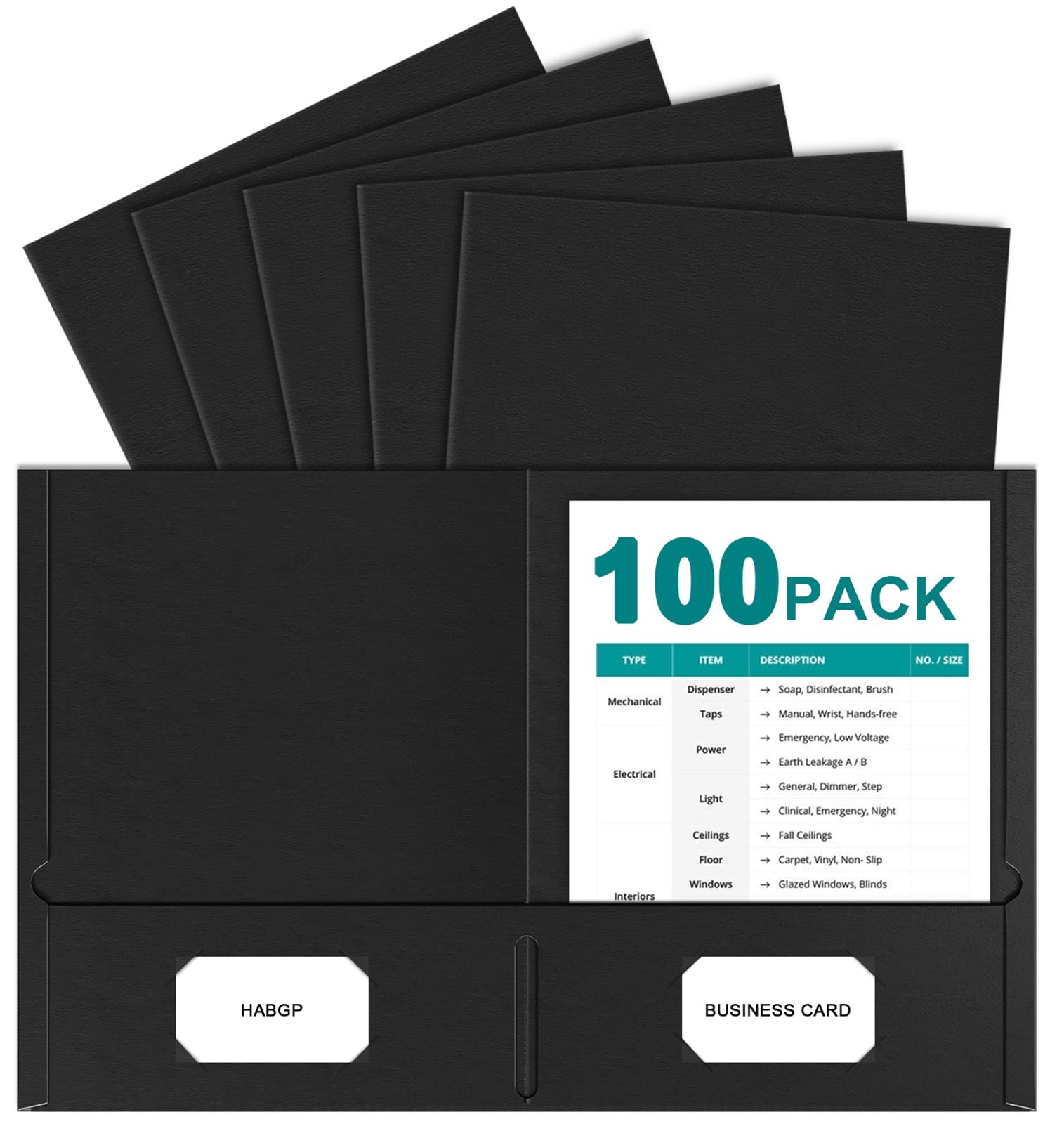 Photo 1 of HABGP Two Pocket Folders, 100 Pack 2 Pocket Folders Fit Letter Size Paper, Black Paper File Folders with Pockets for School Office Home Business