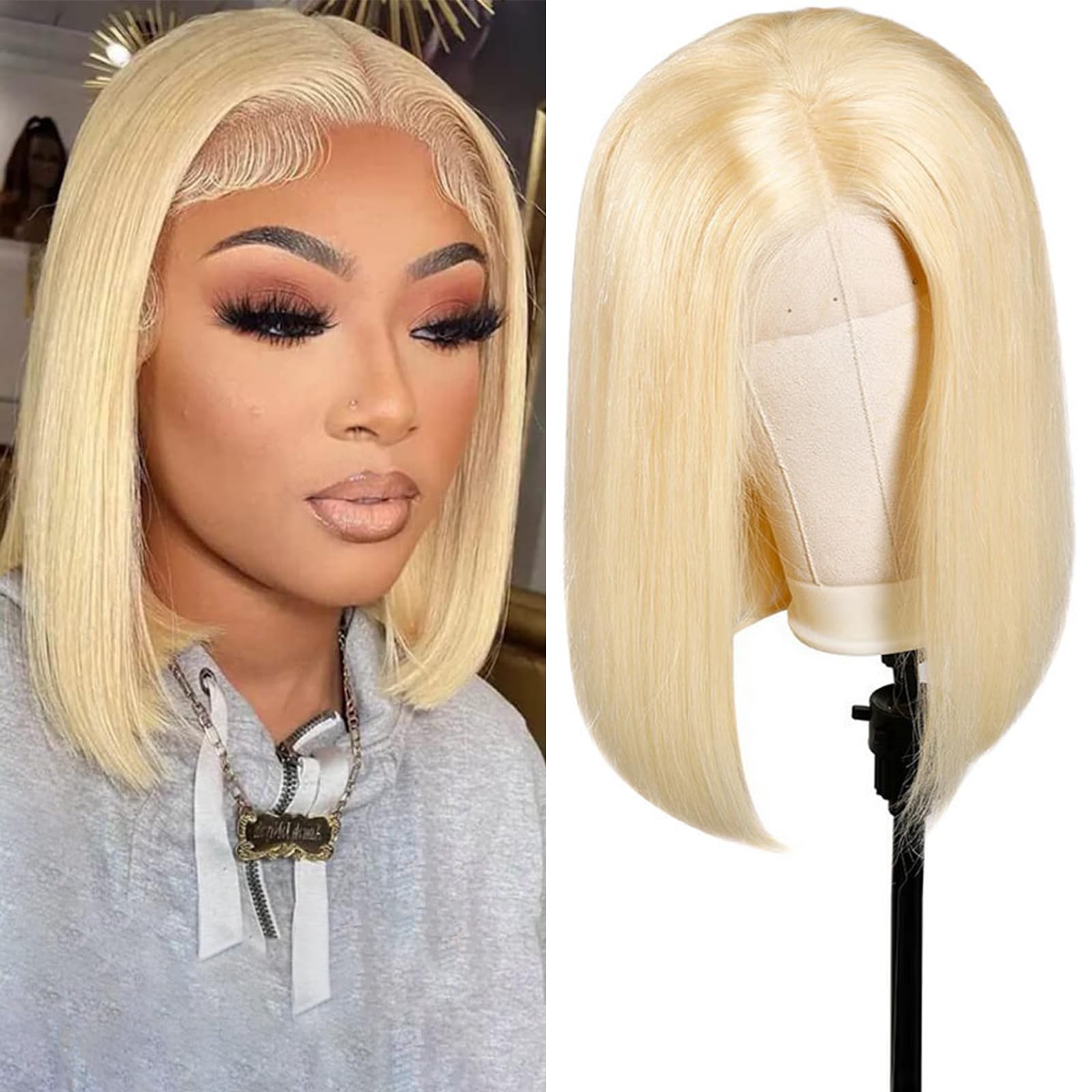 XUNEXA 613 Blonde Bob Wig Human Hair 180 Density 13x4 Lace Front Wigs Human Hair Pre Plucked With Baby Hair 12 Inch 613 Bob Wig human hair Straight Glueless Wigs For Women — image 1