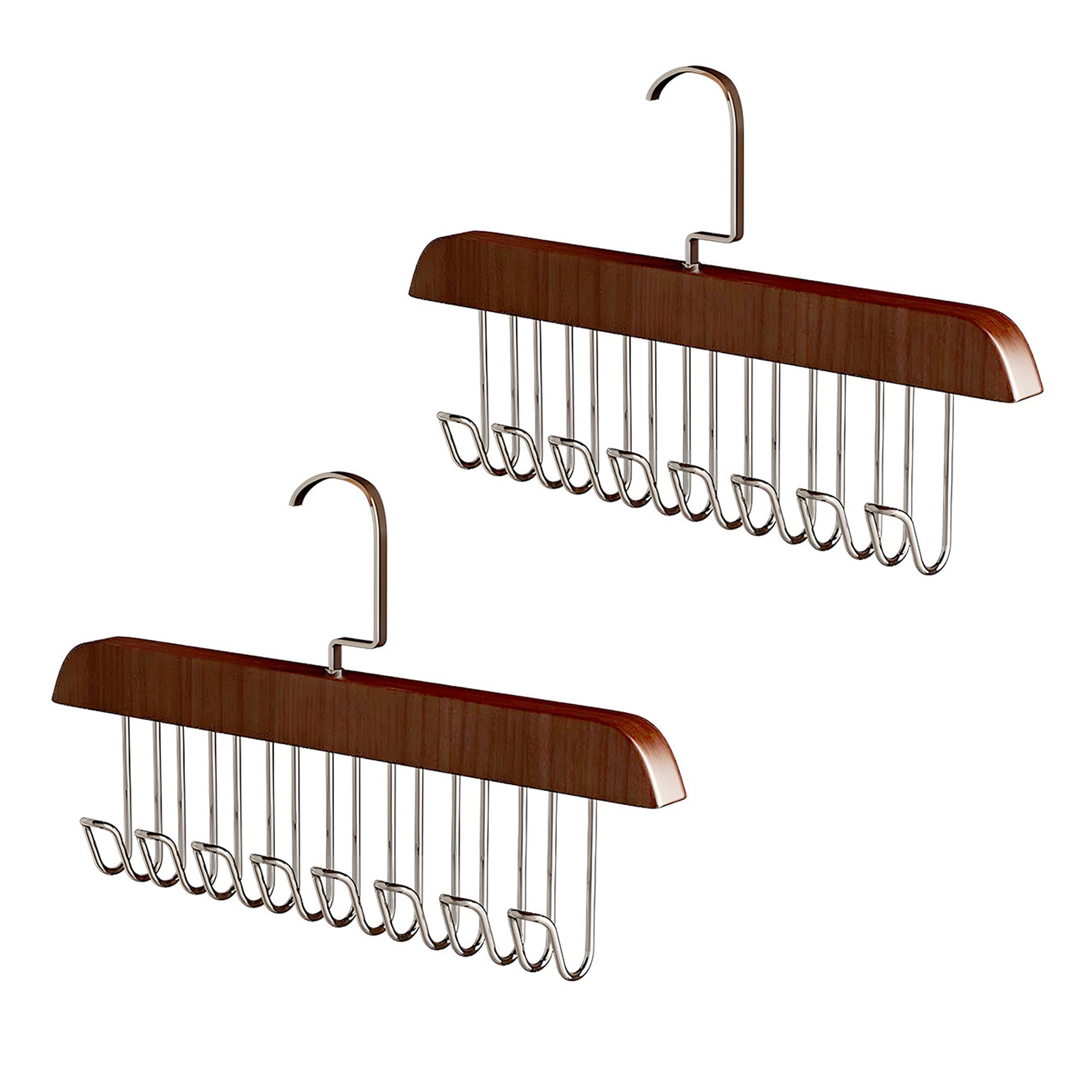 2 Pack Anti Slip Hook Coat Rack Bra Hanger, Belt Holder for Closet, Tie Hanger with 8 Hooks, Wooden Tank Top Hanging for Scarf Bra Ties Swimsuit (Brown)