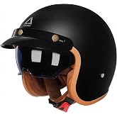 TRIANGLE 3/4 Open Face Motorcycle Helmet DOT Approved Retro Cruiser Moped | Classic Half Motorcycle Helmets With Sun Visor &amp; Removable Brim for Men &amp; Women, Fits Scooter, Motorbike, Street Bike Casco