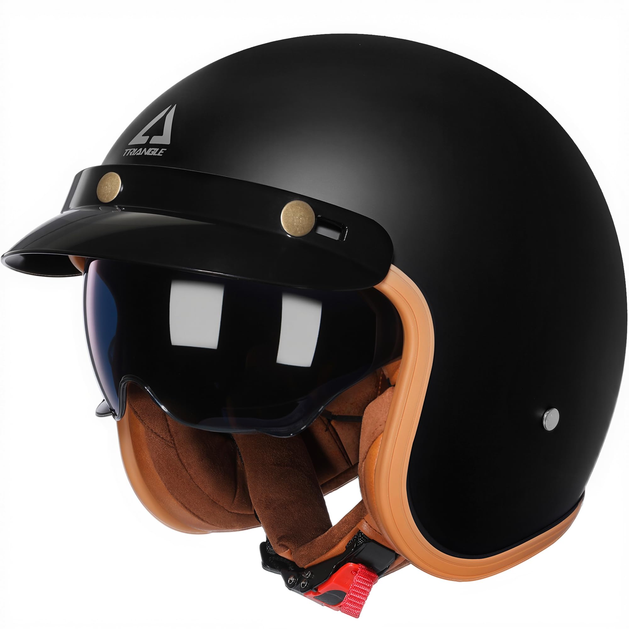 Photo 1 of TRIANGLE 3/4 Motorcycle Helmet,Retro Vespa Open Face Adults Helmets with Visor,Half Face Moped Helmet for Men & Women,DOT Approved Helmets for Cruiser Scooter(S)