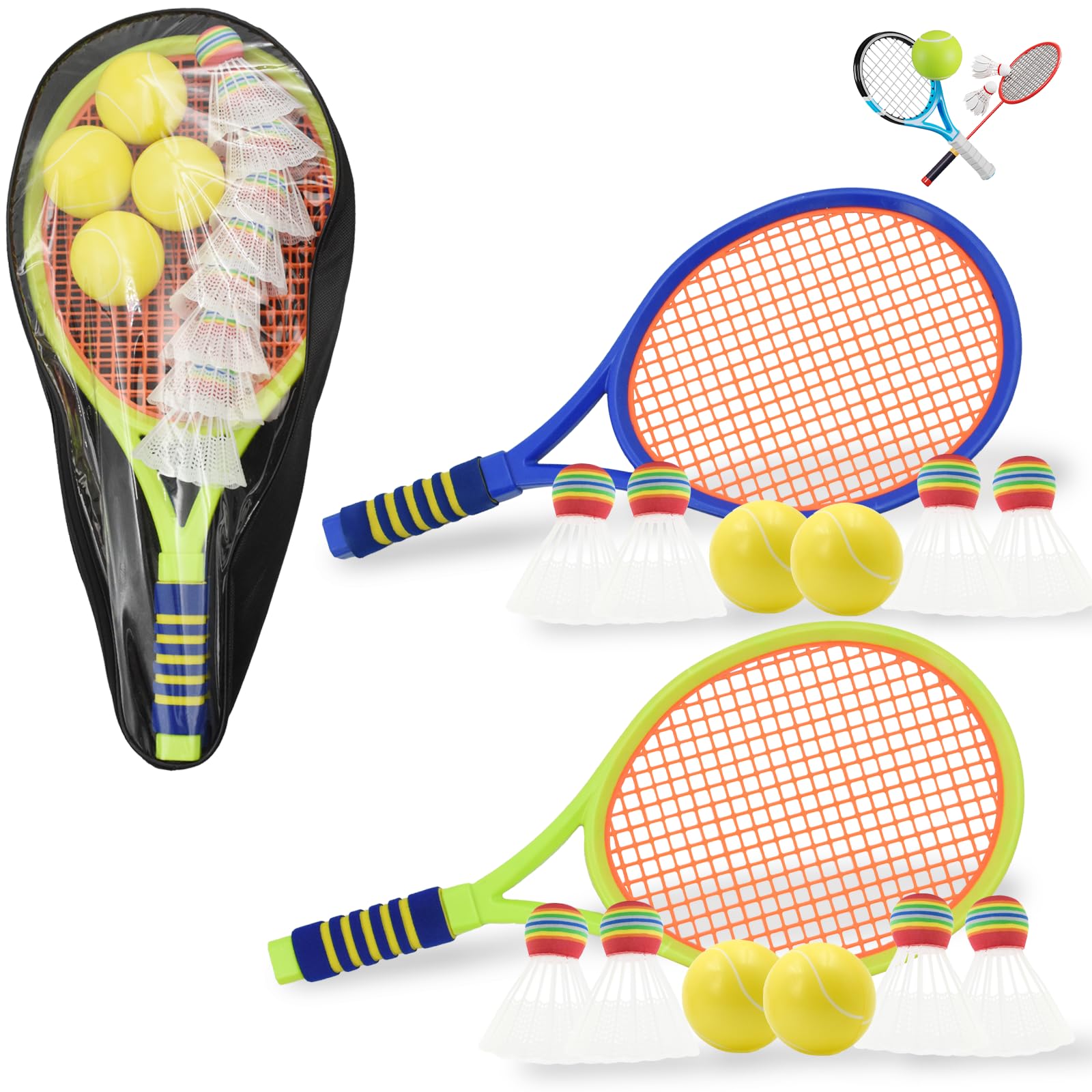 Zequech Badminton Tennis Dual-Purpose Suit-A Pair of Racket+multi-ball+storage Bag, Parent-Child Interactive Family Gathering, Shock-Absorbing Handle for Children/The Elderly, Indoor Beach Games