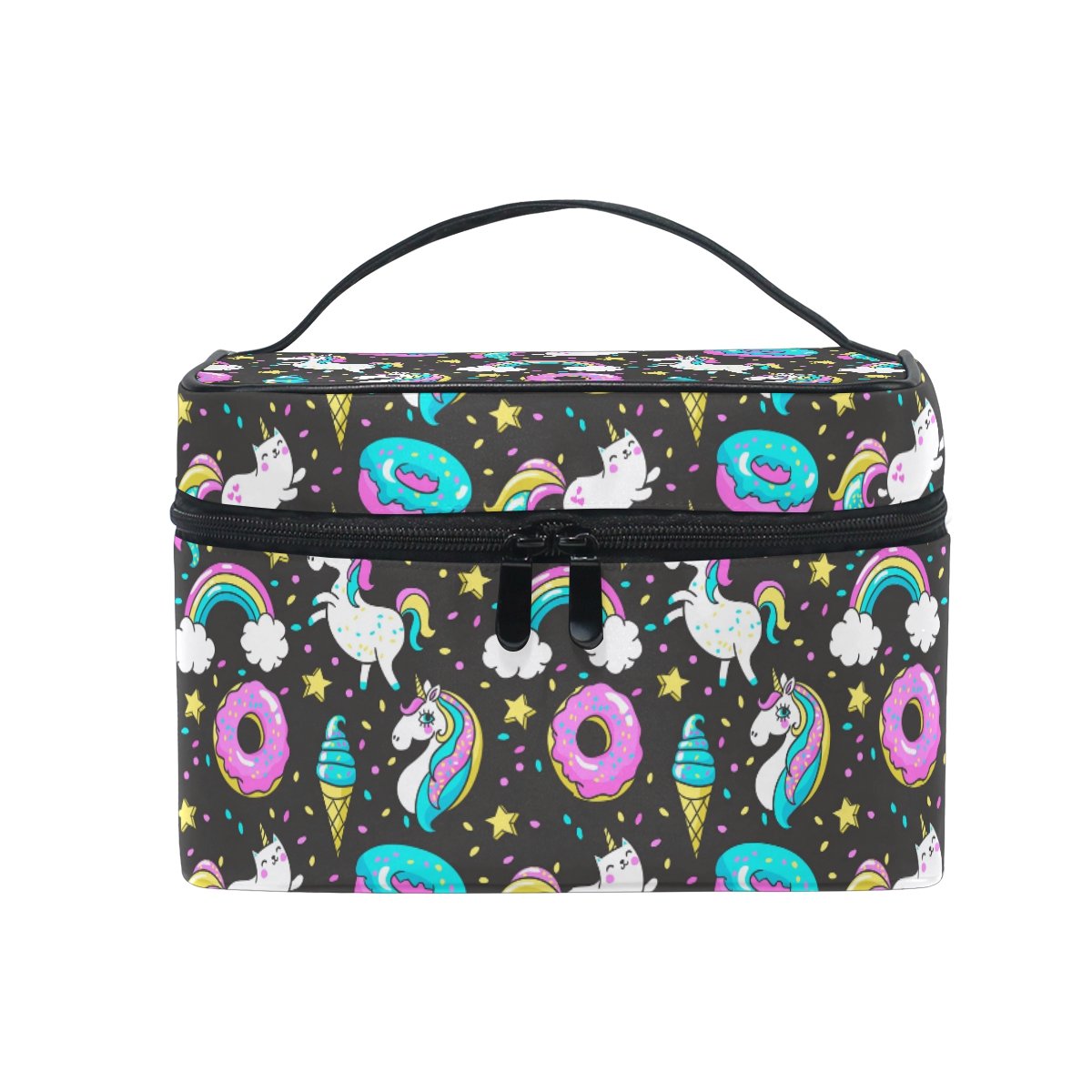 Makeup Bag, Unicorn Cat Funny Pattern Print Cosmetic Toiletry Storage Large Travel Handle Personalised Pouch with Compartments for Teenage Girl Women Lady