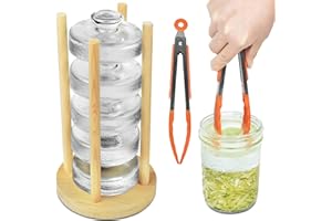 Artcome 5-Pack Glass Fermentation Weights with Easy Grip Handle and Unique Texture Design for Large Wide Mouth Mason Jars - Pickle Pebbles with Glass Weights Organizer - Space Saving Compact Design