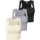 OQQ Women's 3 Piece Tank Tops Strappy Sleeveless Square Neck Stretch Tee Shirts Crop Camis