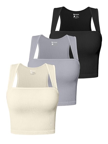 OQQ WOMEN’S 3 PIECE TANK TOPS STRAPPY SLEEVELESS SQUARE NECK STRETCH TEE SHIRTS CROP CAMIS BLACK GREY BEIGE
