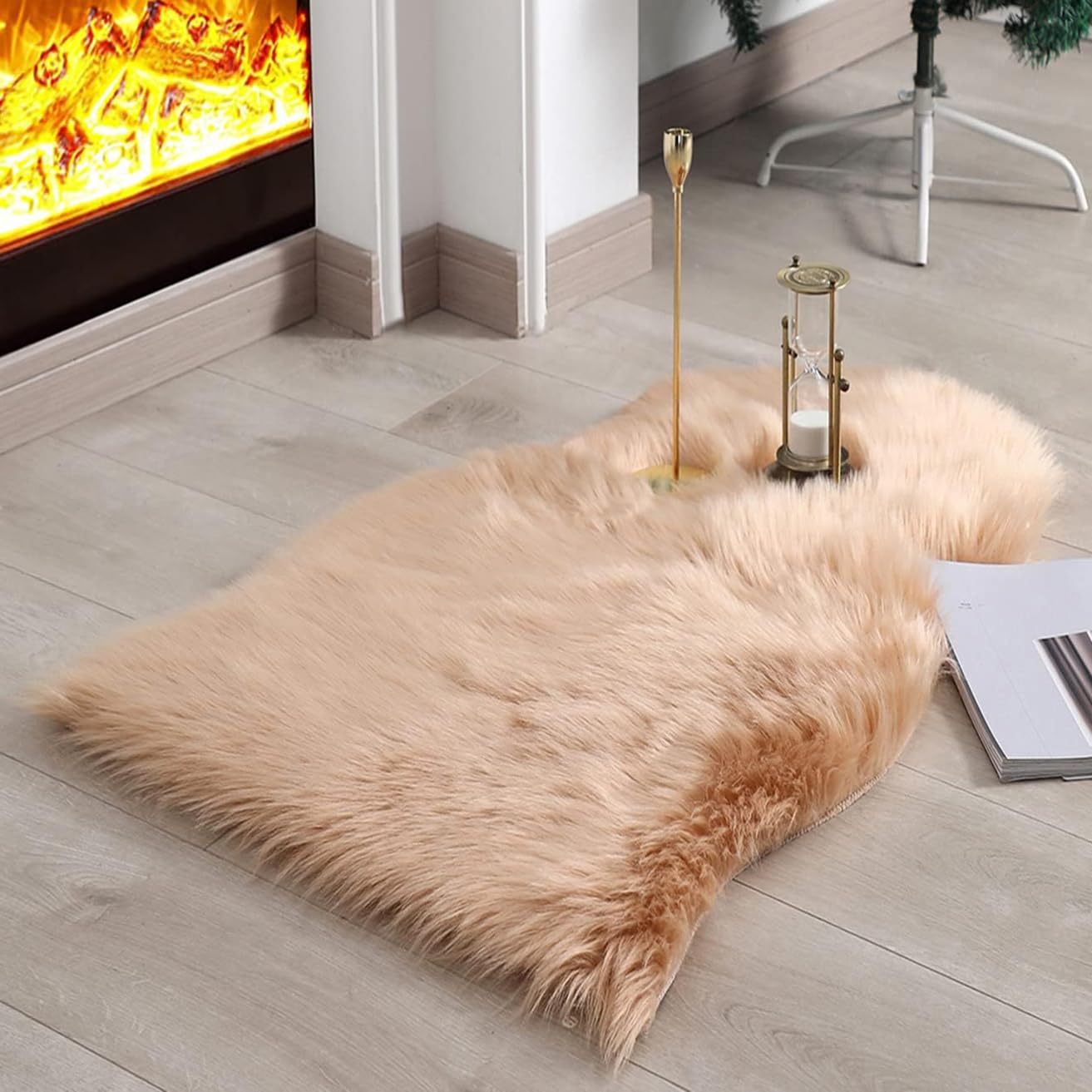 JXLOULAN Soft Fluffy Faux Sheepskin Rugs Light Brown 75x120 cm Faux Fur Area Rugs for Bedrooms Living Room Kids Rooms Décor