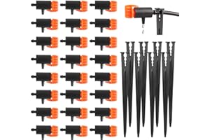 Kalolary 30PCS Adjustable Drip Irrigation Emitters with Drip Irrigation Ground Stakes for Plants Lawn Garden Supplies