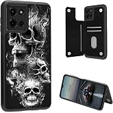 BEOTIWAD for Motorola Moto G Power 5G 2025/Moto G Play 5G 2025 Case for Men Women Skull PU Leather Heavy Duty Shockproof Protective Wallet Case with Credit Card Magnetic