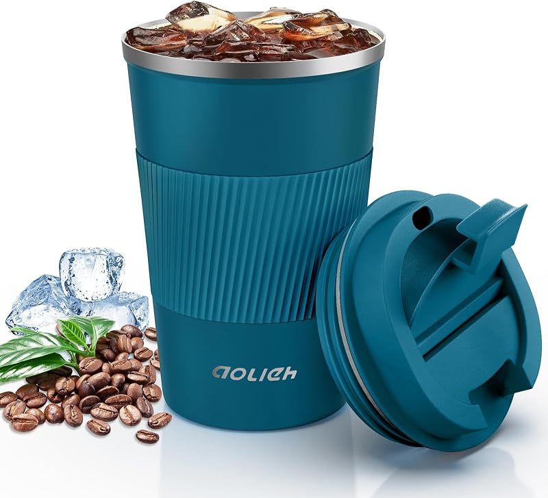 Aolieh Travel Mug 380 ml Insulated Stainless Steel Leak-Resistant Blue