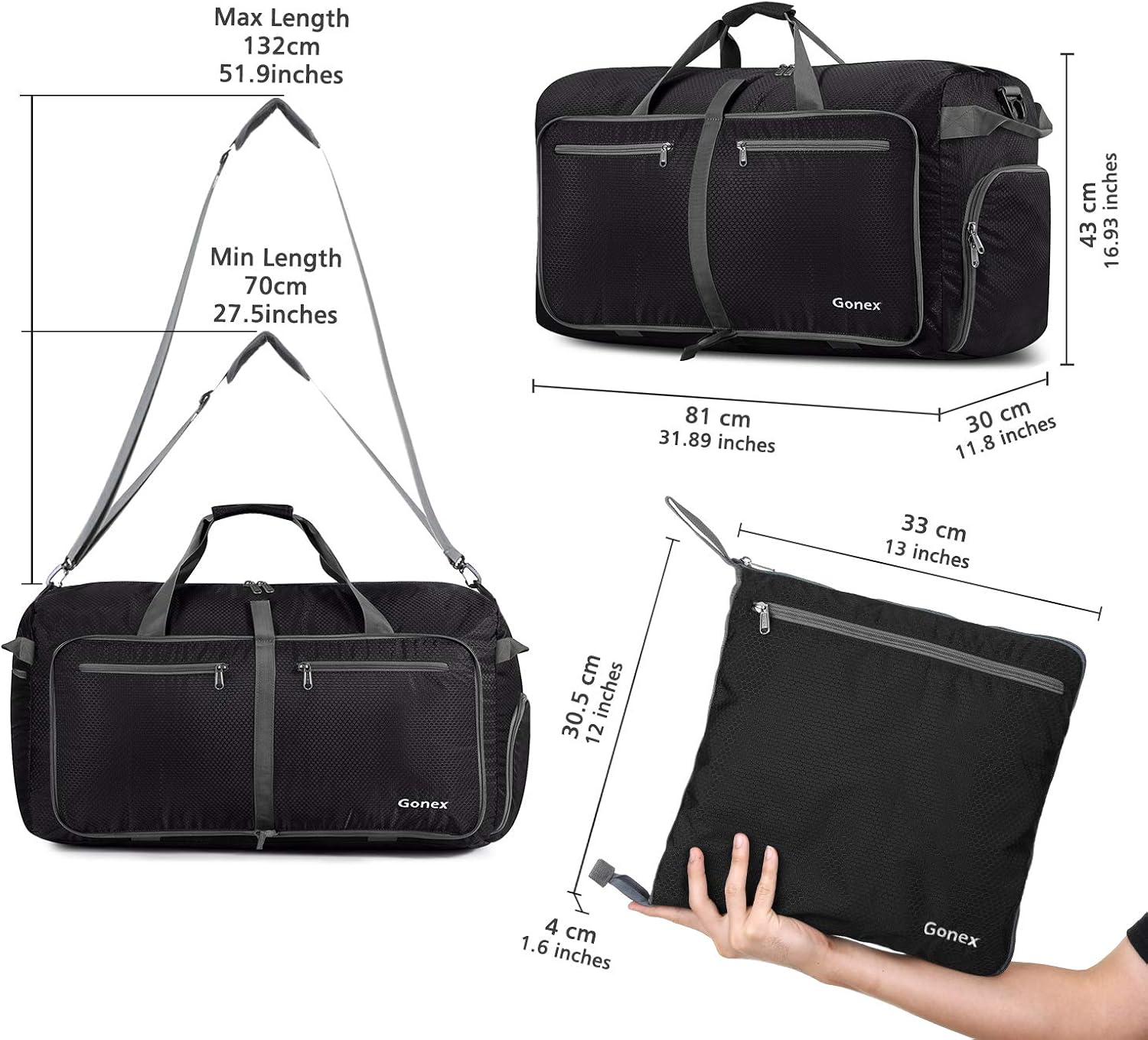 Gonex 100L Packable Travel Duffle Bag, Extra Large Luggage Duffel (Black): Clothing