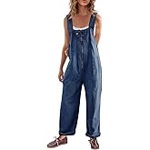 Cicy Bell Womens Casual Denim Bib Overalls Wide Leg Sleeveless Zipper Loose Jean Pants Jumpsuits with Pockets