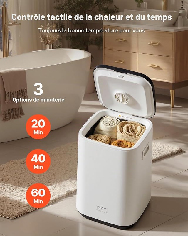 Sèche Serviettes 20 L, Chauffe Serviettes avec Écran LED et Voyant Lumineux en U, Seau Chauffe Serviettes Intelligent avec Minuterie Réglable, pour Couvertures Peignoirs Pyjama, Spa Massage