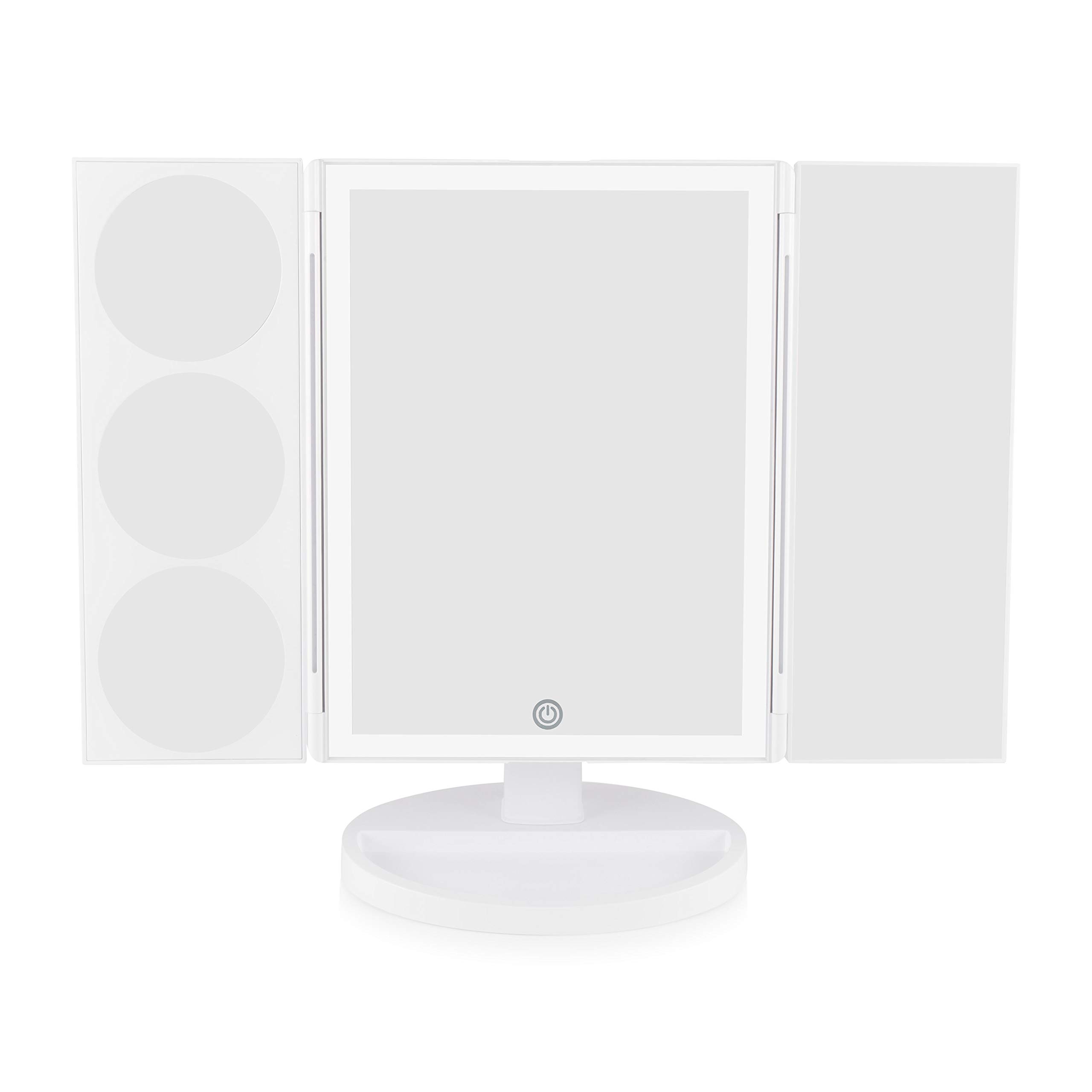 Rio Make Up Mirror Large Full Size Tri-Fold with Dimmable LED lights, 1X 3x 5x & 10 Magnification, USB or Battery Operated