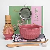 Joyscale Matcha Whisk Set, Matcha Set Whisk And Bowl, 8 Pcs Matcha Kit Set(Cherry Blossom Design), 18 OZ, Japanese Matcha Tea Set, Matcha Making Kit Gifts for Tea Lovers(Rouge Red)