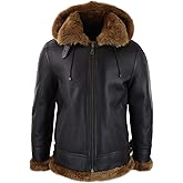 TruClothing Mens Real Leather Sherling Sheepskin Hood Jacket Vintage Aviator Flying Pilot