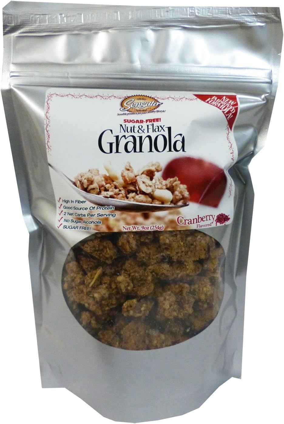 Cranberry Sugar-Free Nut and Flax Granola, 9 oz. bag by Sensato Foods