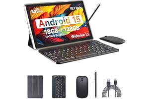 IWEGGO Android 15 Tablet, 10 Inch 18GB RAM+128GB ROM/2TB Expandable Tablet PC, Quad-core 2.0GHz Processor, 1280*800 10" HD Touch Screen, 2.4G/5G WiFi 6 BT 5.0, 2 in 1 Tablets with Keyboard Case Mouse Stylus