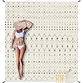 Polyester Beach Blanket Waterproof Sandproof, 10'X 9' Extra Large Oversized Beach Mat for 2-8 Adult, Quick Drying Lightweight & Durable Picnic Blanket for Outdoor, Travel, Camping, Hiking-Moroccan