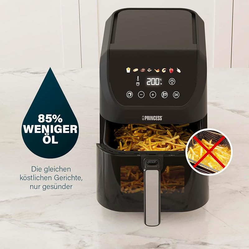 SlimFry Airfryer, 8L Fassungsvermögen, 2000W, 8 Programme, Digitales Touchscreen, Einstellbare Temperatur, Sichtfenster, Automatische Abschaltung, Spülmaschinenfest, 182257