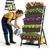 Olaiti 5-Tier Vertical Garden Bed Planter Boxes with Drainage System &amp; Storage Space, Freestanding Vertical Garden Planter with 5 S-Hooks for Plants Vegetables Flowers Herbs in Garden Patio Yard