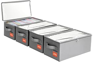 yoyobubu DVD Storage Box – DVD Case with Clear PVC Lid – DVD Shelf Organizer for 25 Standard DVD Cases – Foldable & Stackable Media Storage Solution – 4Pack(Gray)