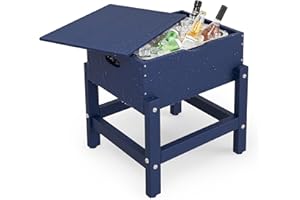 Homenjoy Outdoor Side Table, HDPE Outdoor Table with Cooler, Patio Side Table with Inner Bucket, Weather Resistant Outdoor Side Tables for Patio, Balcony, Pool, Deck, Navy